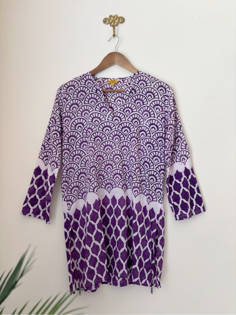Roller Rabbit Purple Block Print Beach Dress Kurta Cover Up Small Resortwear